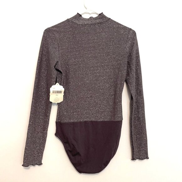 NEW NWT ALTAR'D STATE Taupe Purple Gray Metallic Long Sleeve Mock Neck Bodysuit - Picture 10 of 12